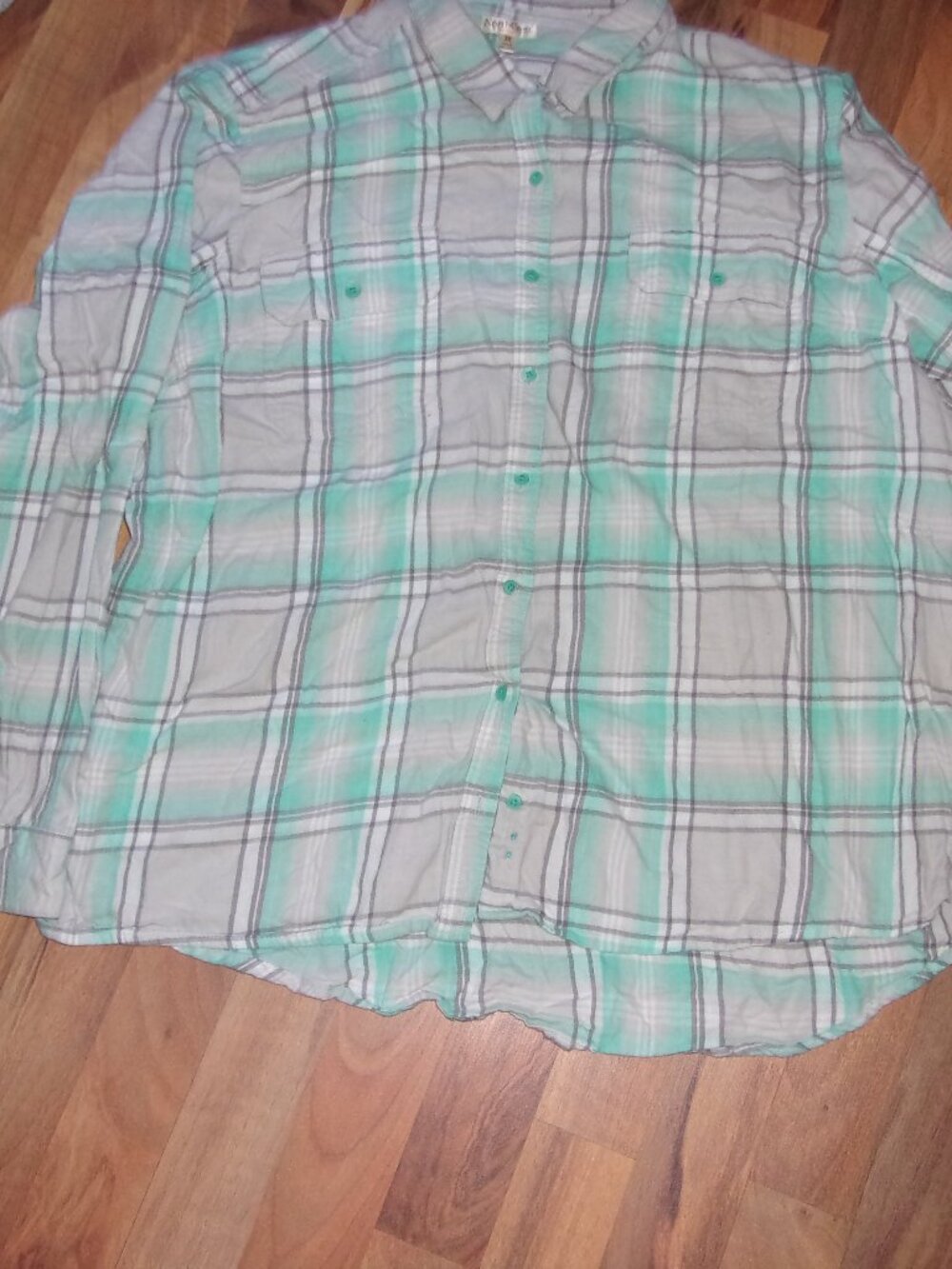 size 3 x womens shirt top plaid button up down  flannel blue  3x gorpcore